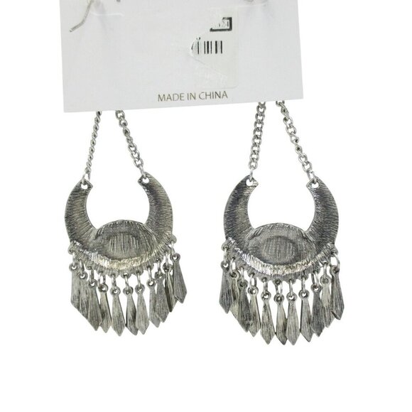 nOir Jewelry Ethnic Tassled Drop Silver Turquoise Boho Earrings NWT - Picture 4 of 4